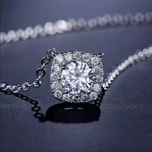 New Square 925 Silver Diamond Necklace